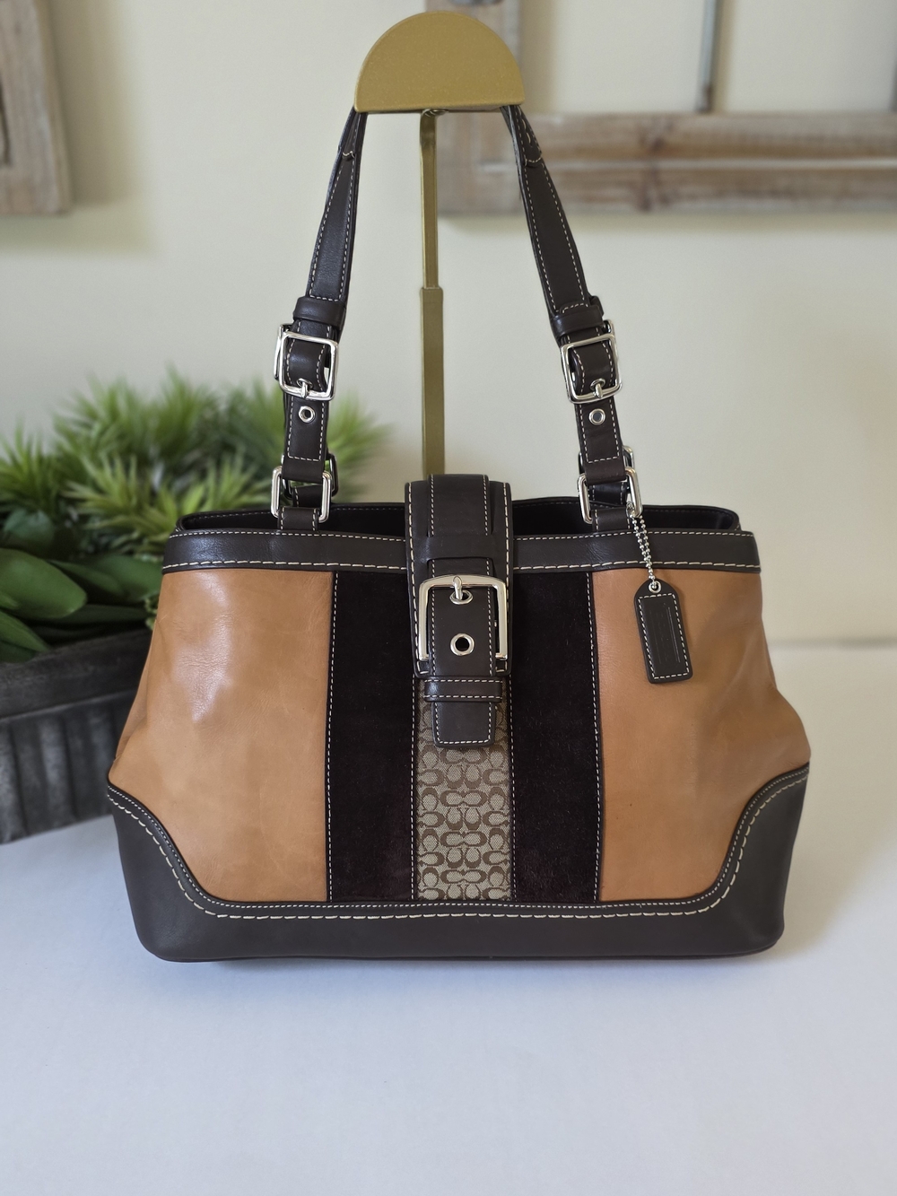 Vintage Coach Hamptons Carryall Tote Leather Suede Signature Shoulder Bag - Picture 2 of 16